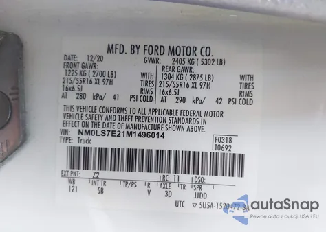 2021 Ford Transit Connect Xl z USA, uszkodzony, nr VIN NM0LS7E21M1496014